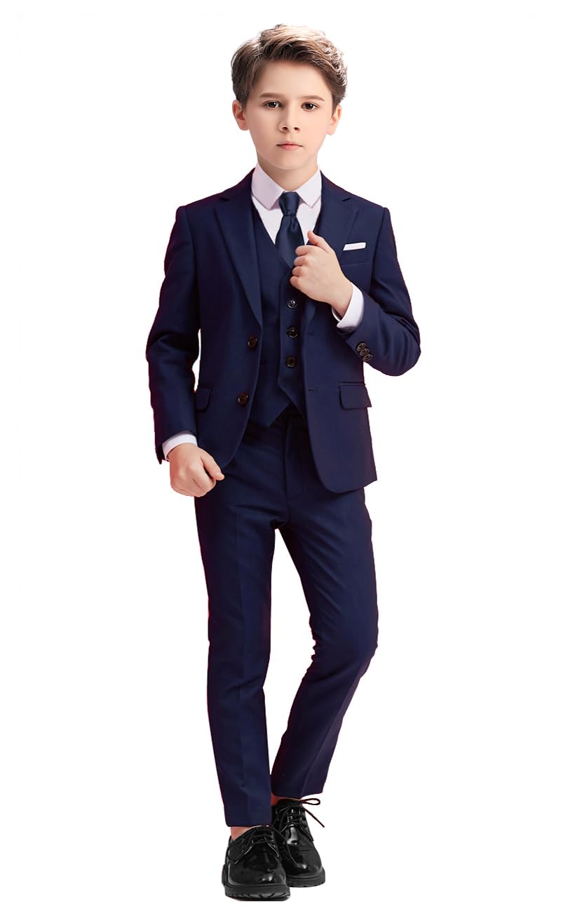 Yavakoor Boys Suit Navy Slim Fit Suits for Kids Formal Outfit Boy Tuxedo with Blazer Vest Pants Shirt and Tie Size 3T - Image 1